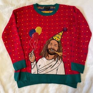 Blizzard Bay Ugly Christmas Sweater Jesus Happy Birthday Party Medium